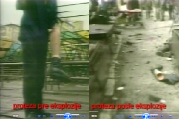 Video snimak na kojem se, po Karadžiću, vidi proteza prije i nakon granatiranja pijace Markale