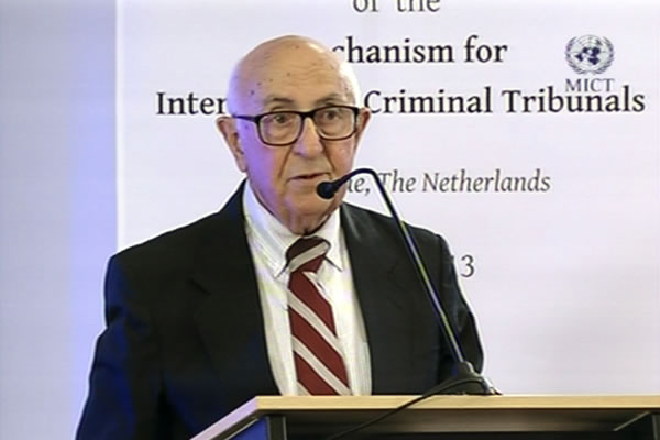 Theodor Meron, govori na svečanoj inauguraciji haškog ogranka takozvanog Mehanizma za međunarodne krivične sudove