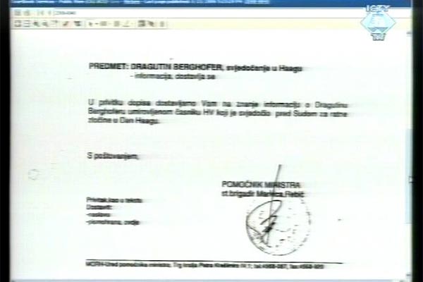 Faksimil dokumenta Markice Rebića u kojem se tvrdi da je hrvatska vojna služba sigurnosti izvršila obaveštajni prodor u Međunarodni krivični sud i pripremala svedoke optužbe kako će svedočiti pred Tribunalom